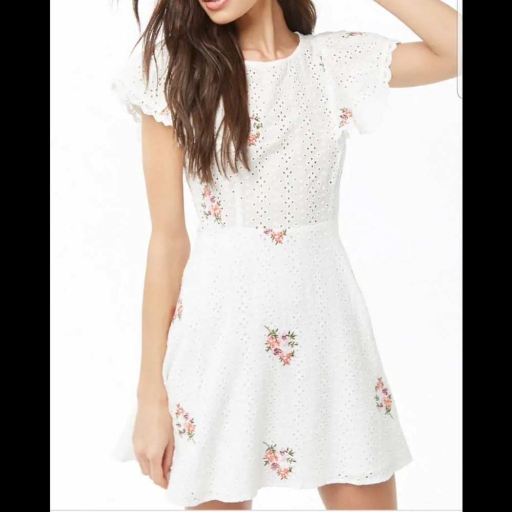 White floral embroidered dress